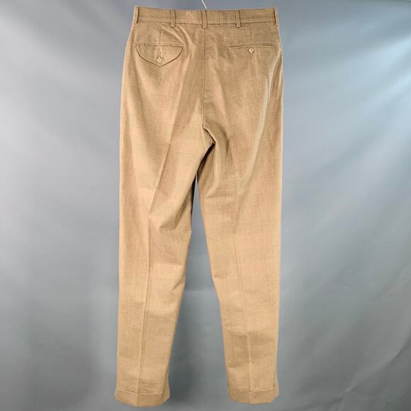RALPH LAUREN Size 30 Brown Beige Glenplaid Cotton Pleated Tapered Dress Pants - Picture 3 of 7